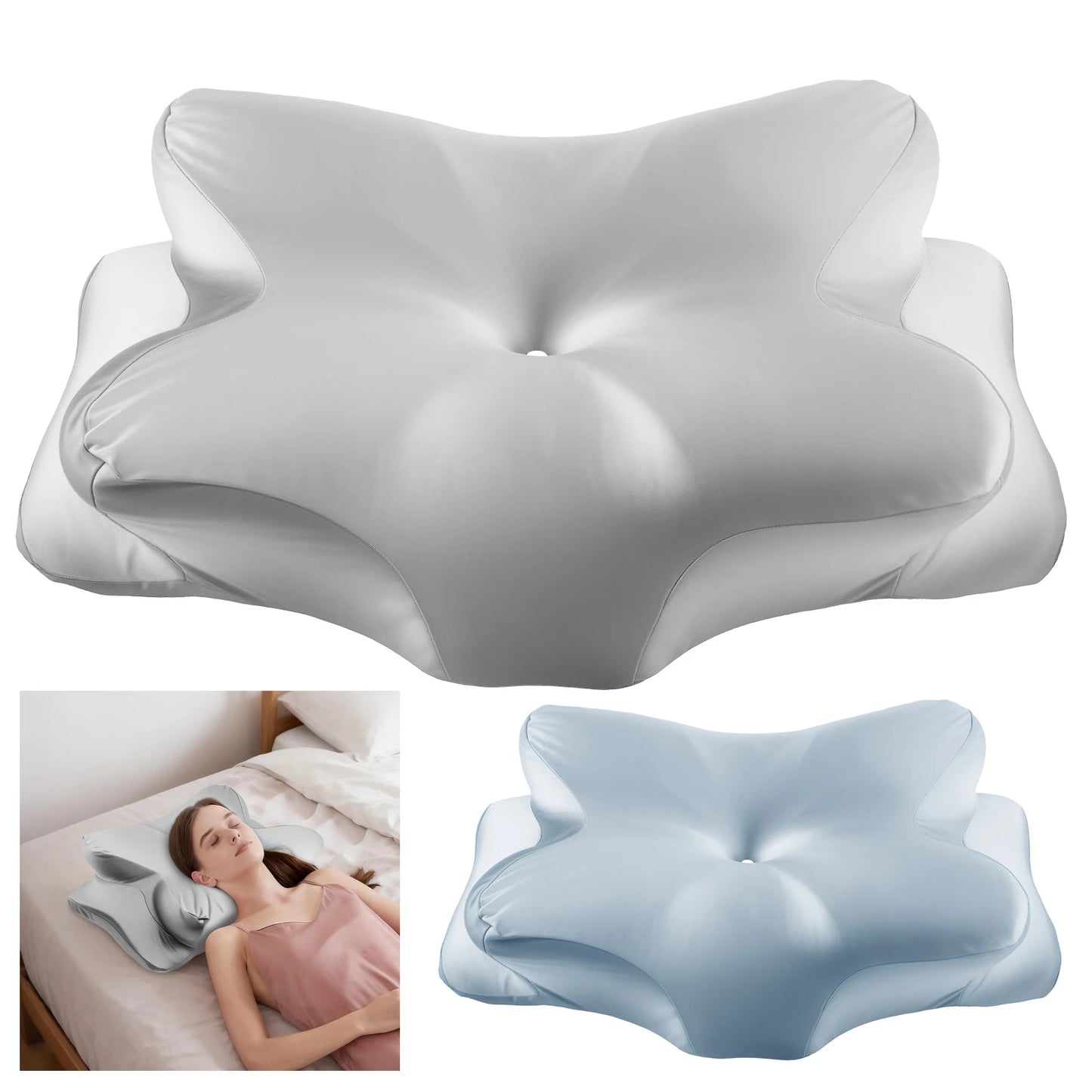 Memory Foam Cervical Pillowcase Butterfly Shaped Pillowcase with Zipper Smooth Pillow Case for Sleeping（Only Pillowcase）