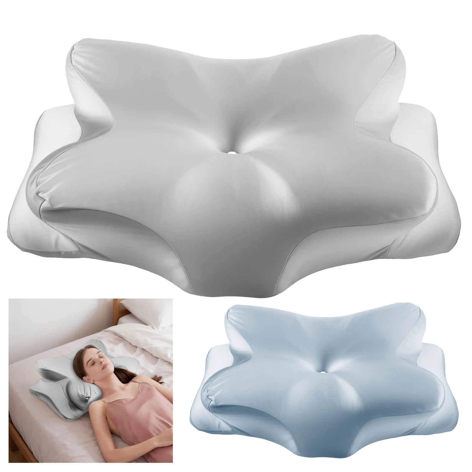 Memory Foam Cervical Pillowcase Butterfly Shaped Pillowcase with Zipper Smooth Pillow Case for Sleeping（Only Pillowcase）