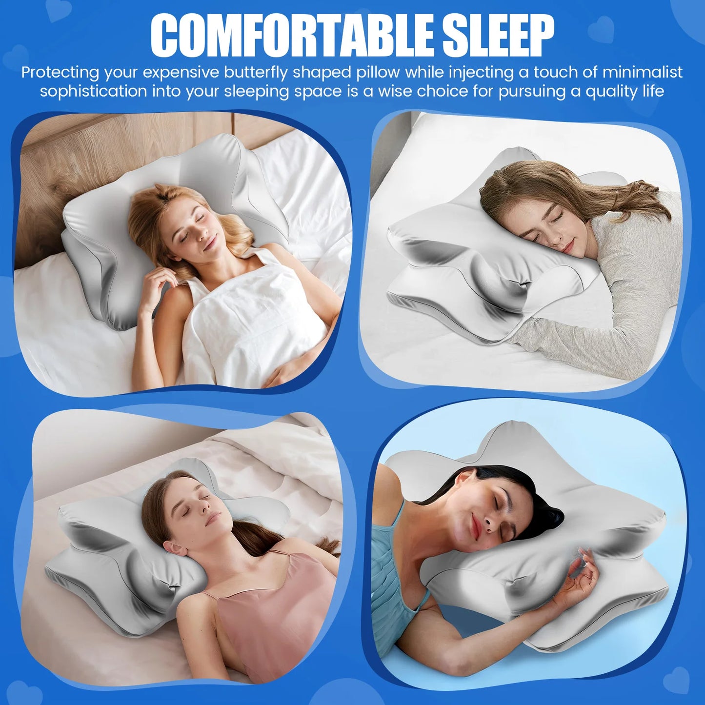 Memory Foam Cervical Pillowcase Butterfly Shaped Pillowcase with Zipper Smooth Pillow Case for Sleeping（Only Pillowcase）
