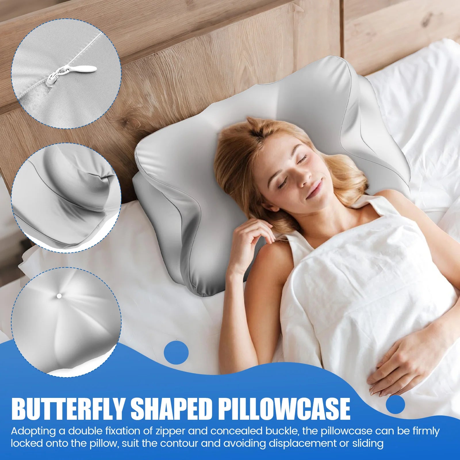 Memory Foam Cervical Pillowcase Butterfly Shaped Pillowcase with Zipper Smooth Pillow Case for Sleeping（Only Pillowcase）