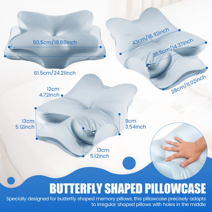 Memory Foam Cervical Pillowcase Butterfly Shaped Pillowcase with Zipper Smooth Pillow Case for Sleeping（Only Pillowcase）