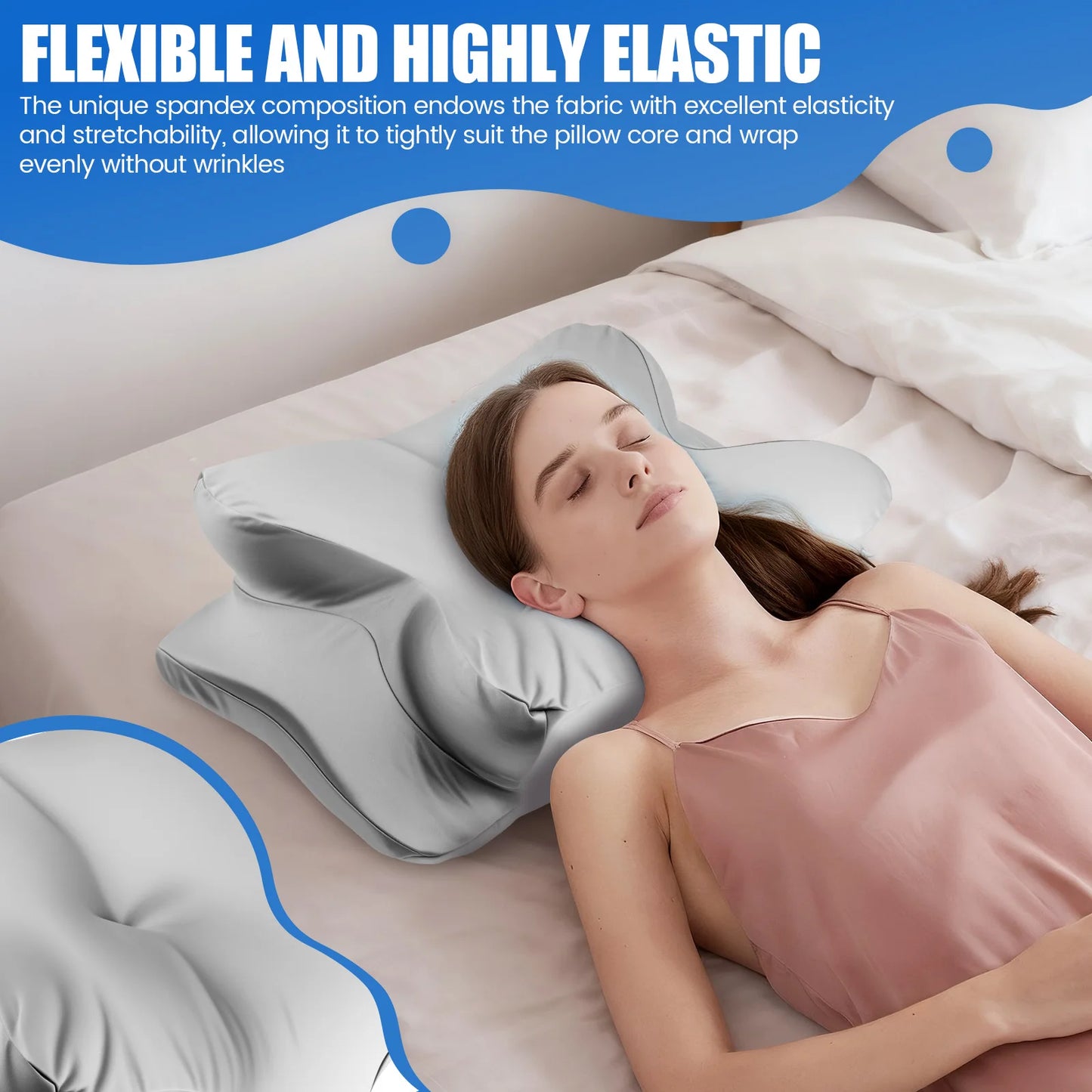 Memory Foam Cervical Pillowcase Butterfly Shaped Pillowcase with Zipper Smooth Pillow Case for Sleeping（Only Pillowcase）